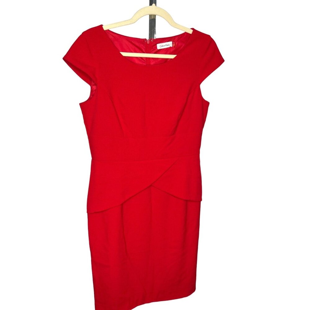 Calvin Klein Womens Red Cap Sleeve Sheath Holiday Dress Size 8